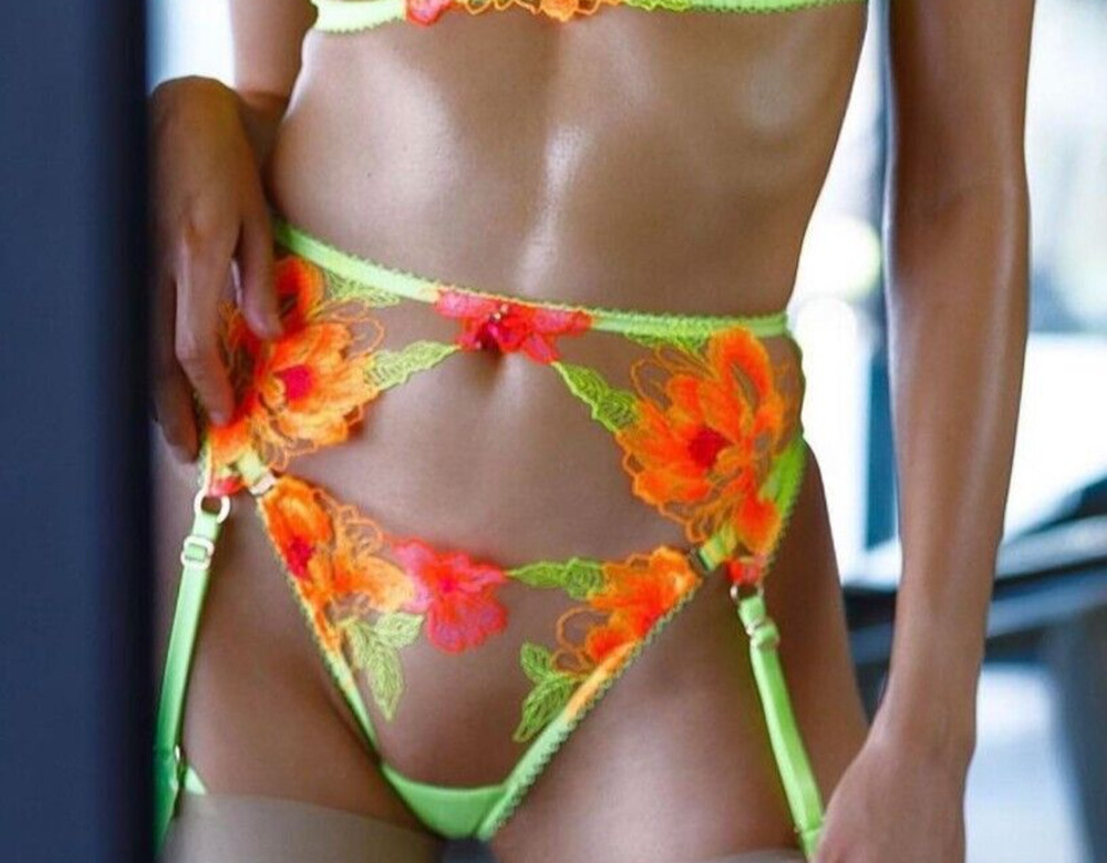 Honey Birdette CHRISTINE🌼 Neon Yellow Lace Floral Garter XS